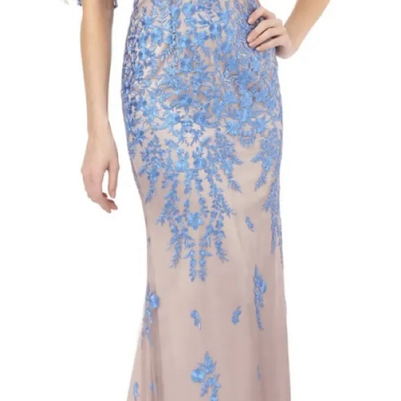 JS Collections Illusion Embroidered Capelet Gown - Picture 2 of 8